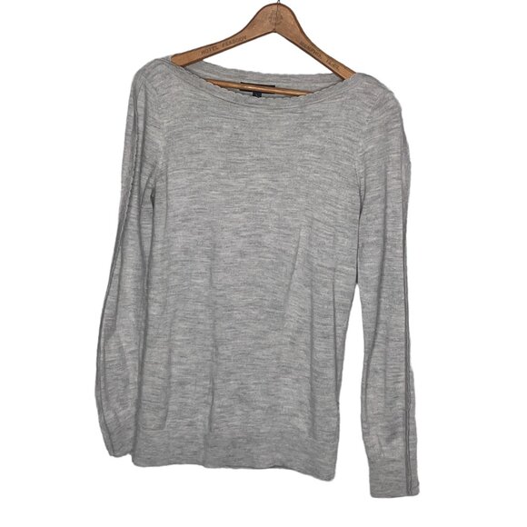Banana Republic Large L Gray 100% Merino Wool Scalloped Trim Pullover Sweater‎ - Picture 1 of 3